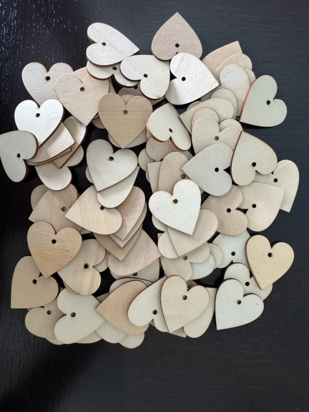 Happily Ever After pencils, heart, shaped wooden tags, and metal heart charms